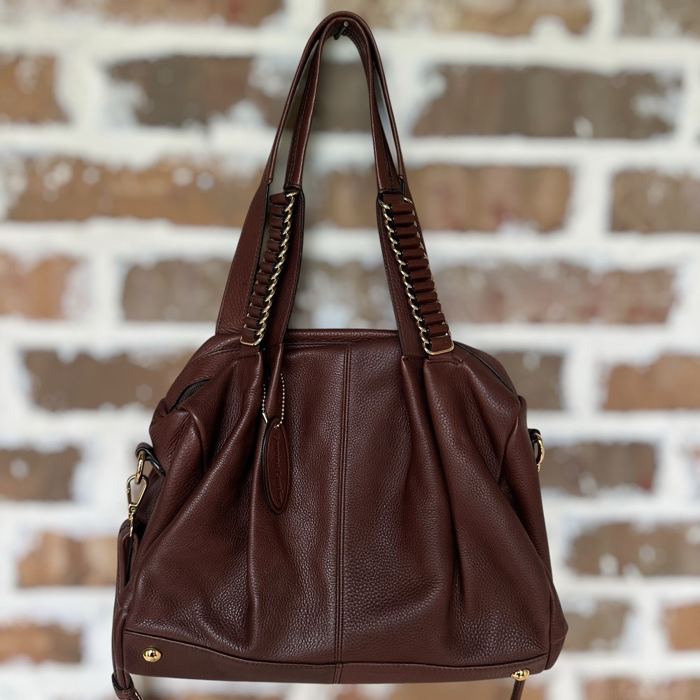 Wilsons Crossbody Shoulder Bag 14x9 Inch Brown Pebbled Leather Gold Chain Links